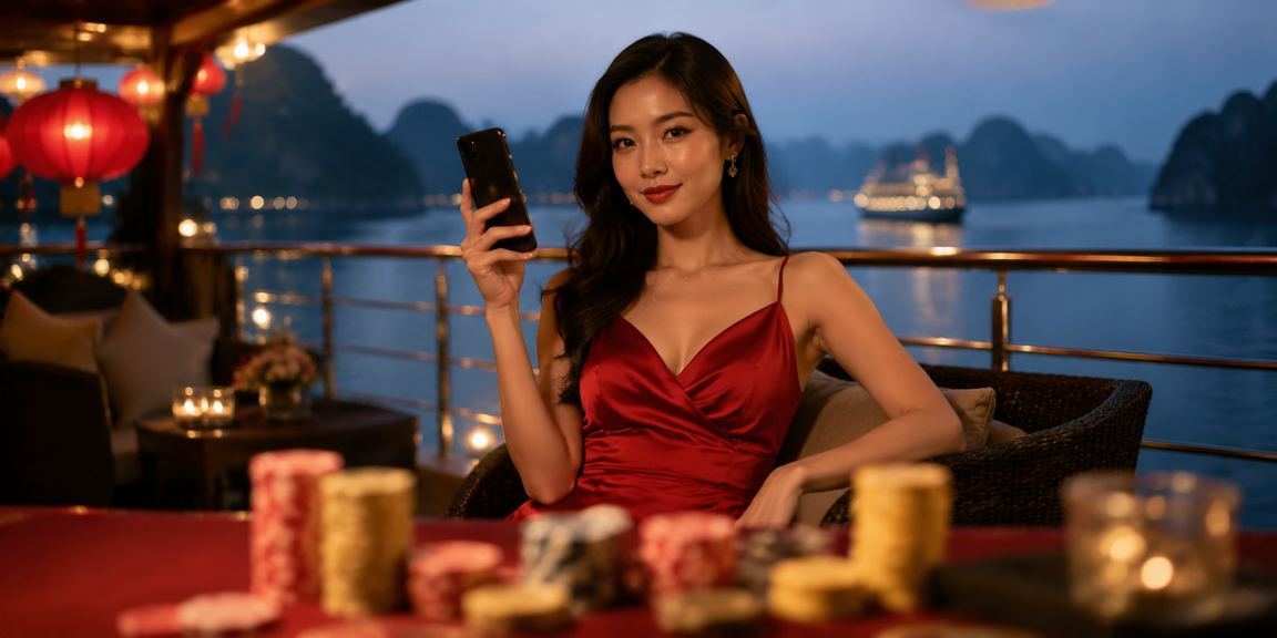 Người dùng trải nghiệm casino trực tuyến trên điện thoại tại vịnh Hạ Long